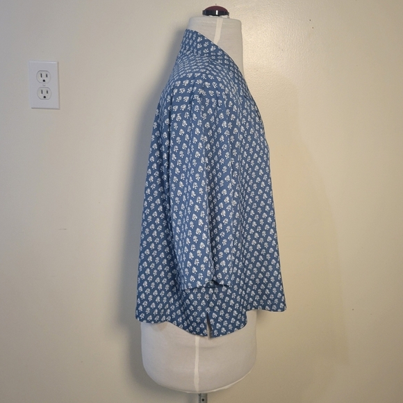 Haute Hippie (Womens XL) Blue Patterned Button-Down Semi-Cropped Collared Blouse - Picture 4 of 7